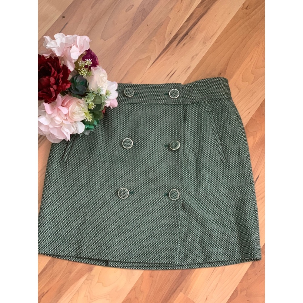 LOFT GREEN TWEED BUTTON FRONT SKIRT SZ 8 NWT
